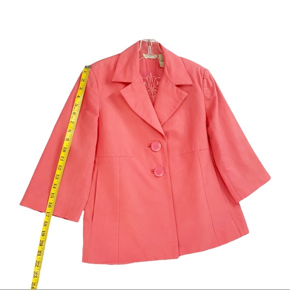 Cotton Silk Linen Blend Woman’s Blazer Coral Color by Trevan Warm Weather Blazer - Picture 14 of 16